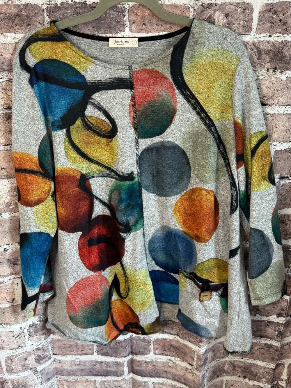 Jess & Jane Women’s L Abstract Polka Dot Tunic Top Multicolor Made in USA